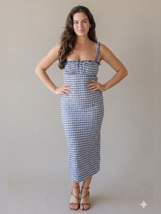 Free People Dresses & Skirts - Free People Lucinda Gingham Midi Dress Size Large Blue Check Cottage Coastal NWT